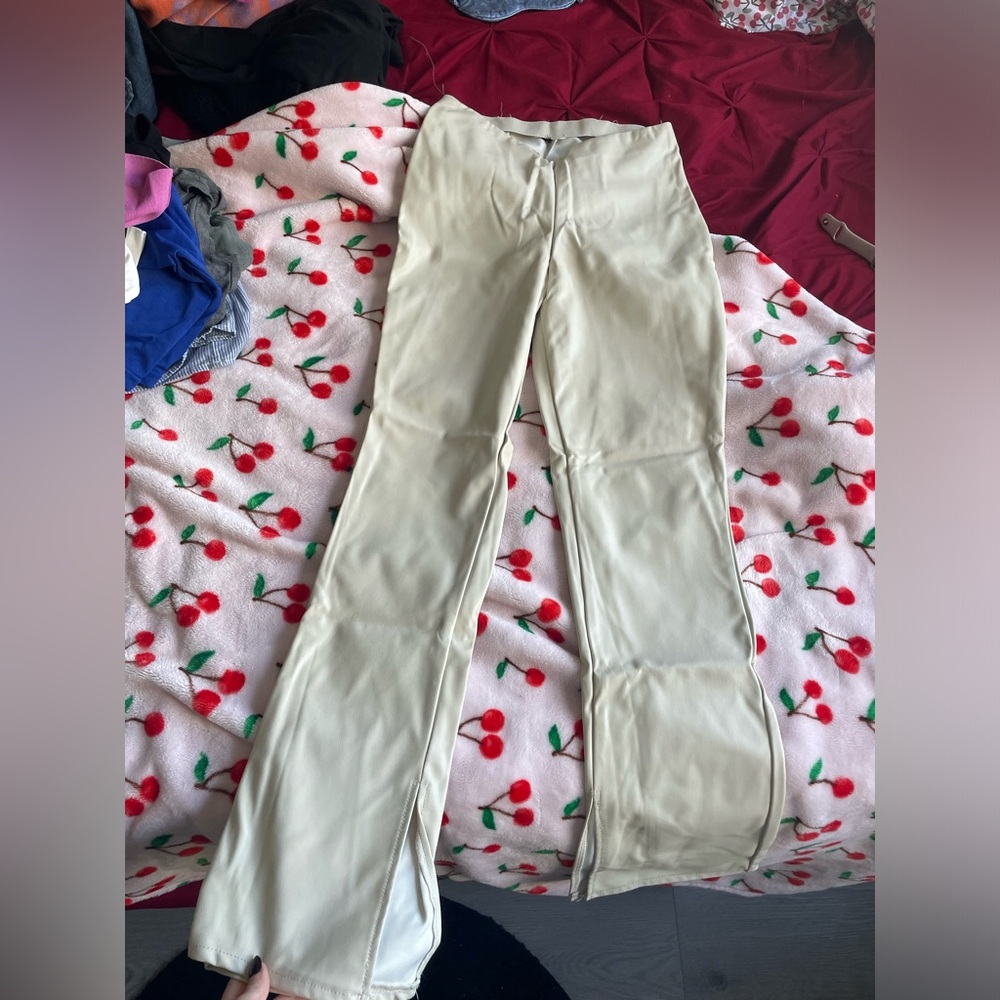Leather Split Hem Bottoms Pants - image 1